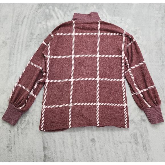 Maurices Top Womens XS Red White Felicity Windowpane Blouson Sleeve Stretch Knit - Picture 2 of 9